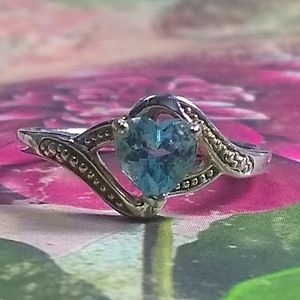 💙 Gorgeous Aquamarine Heart Sterling Silver Ring / Vintage sz 8